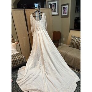Vintage Ivory Wedding Dress Bridal Gown Lace Applique Long‎ Sleeve Formal